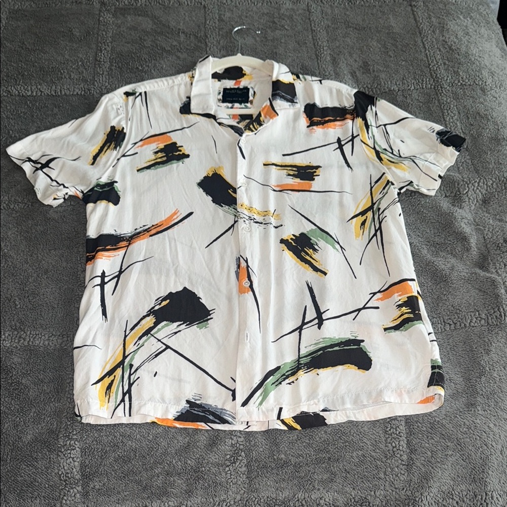 Denim & Flower Artistic Black and Orange Casual Shirt